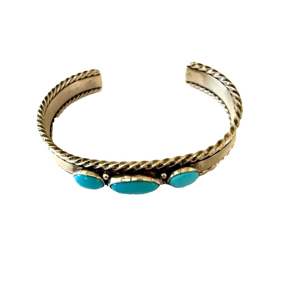 Vtg. Navajo Russell Sam 925 Silver Sleeping Beauty Turquoise Cuff Bracelet